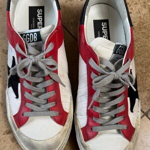 Golden Goose Red and White Men's Sneakers with Black Star.  Only worn twice